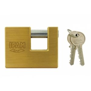 Ifam Brass Shutter Padlock, 90mm wide, 2 Keys